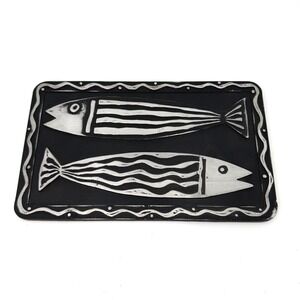 Via Ancona 2 NYC 1996 Modernist‎ Fish Plaque Black Silver Nautical Decor 9.5in
